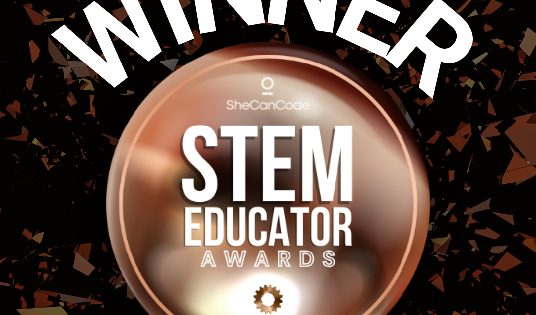 SheCanCode STEM Educator Award winner badge awarded to Groundbreaker Talents for creating pathways into tech careers for young African women.