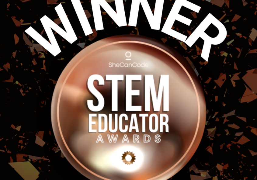 SheCanCode STEM Educator Award winner badge awarded to Groundbreaker Talents for creating pathways into tech careers for young African women.